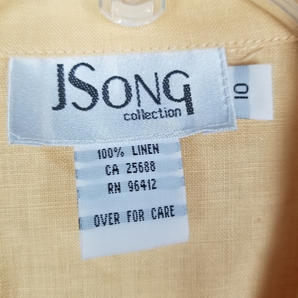 JSong Linen Eyelet Blazer Jacket Lace Button Long Yellow Size 10 Artsy Coastal - Picture 5 of 6